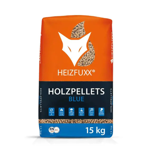 Heizfuxx® Holzpellets Blue – 975 kg Palette (65 x 15 kg Sackware, Buche &amp; Eiche, DIN EN ISO 17225 - 2 A1) - FERDALIN UG