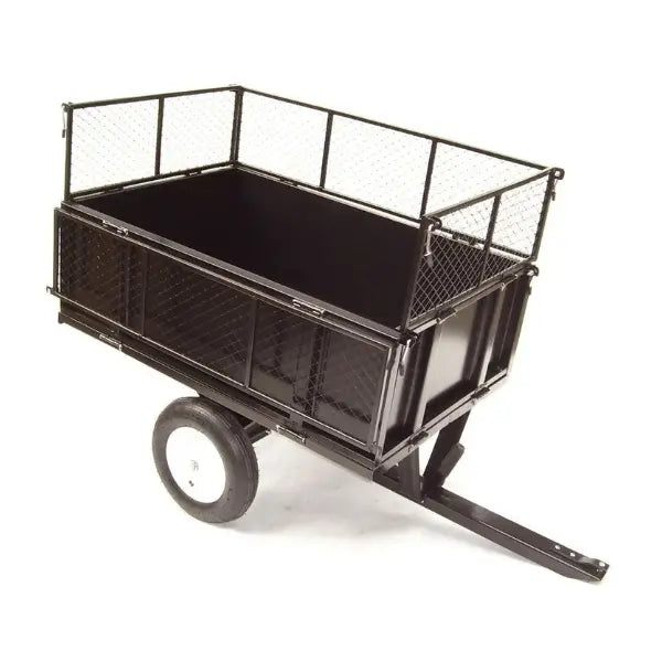 Kippanhänger 300 kg für Rasentraktor, ATV und Aufsitzmäher – mit Gitteraufsatz und Kippfunktion - FERDALIN UG